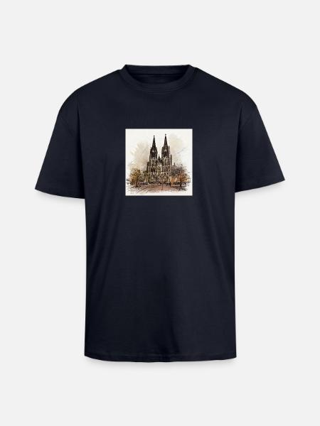 kölner dom,dom,koeln,zeichnung,sketch - Oversized Heavyweight Unisex T-Shirt - French Navy