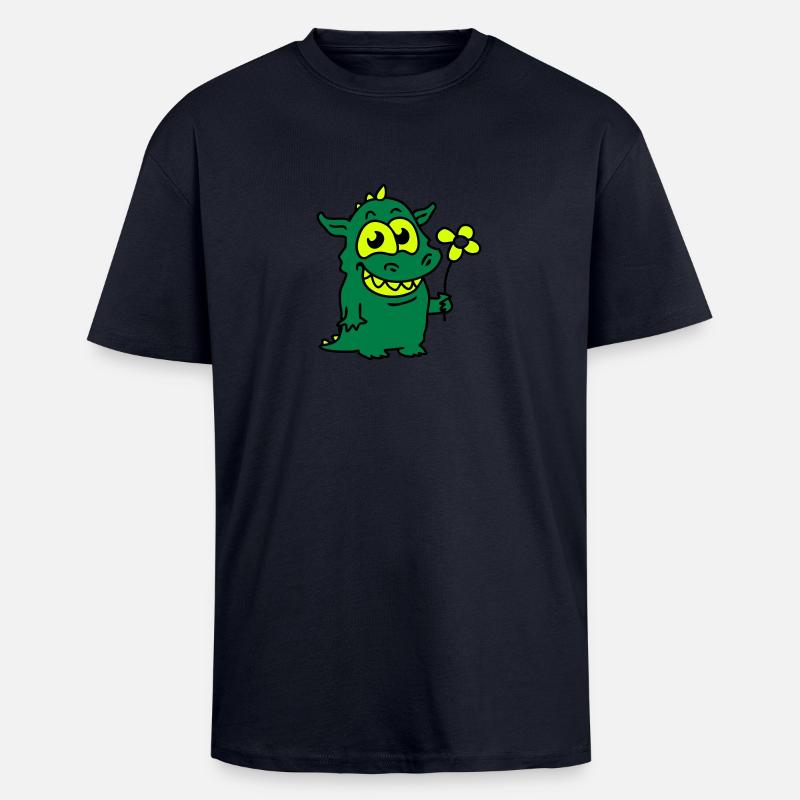 Dragon avec fleurs - T-shirt unisexe oversize épais - bleu marine