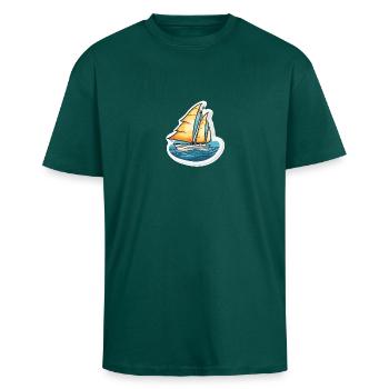 Voilier - illustration - T-shirt unisexe oversize épais - hunter green - Devant - Alina (178cm) & Michal (187cm)
