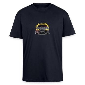 Voiture - Illustration - T-shirt unisexe oversize épais - bleu marine - Devant - Alina (178cm) & Michal (187cm)