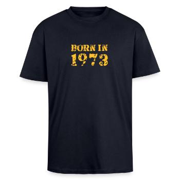Born in 1973 - Unisex Oversized Heavyweight T-shirt - french navy - Front - Alina (178cm) & Michal (187cm)