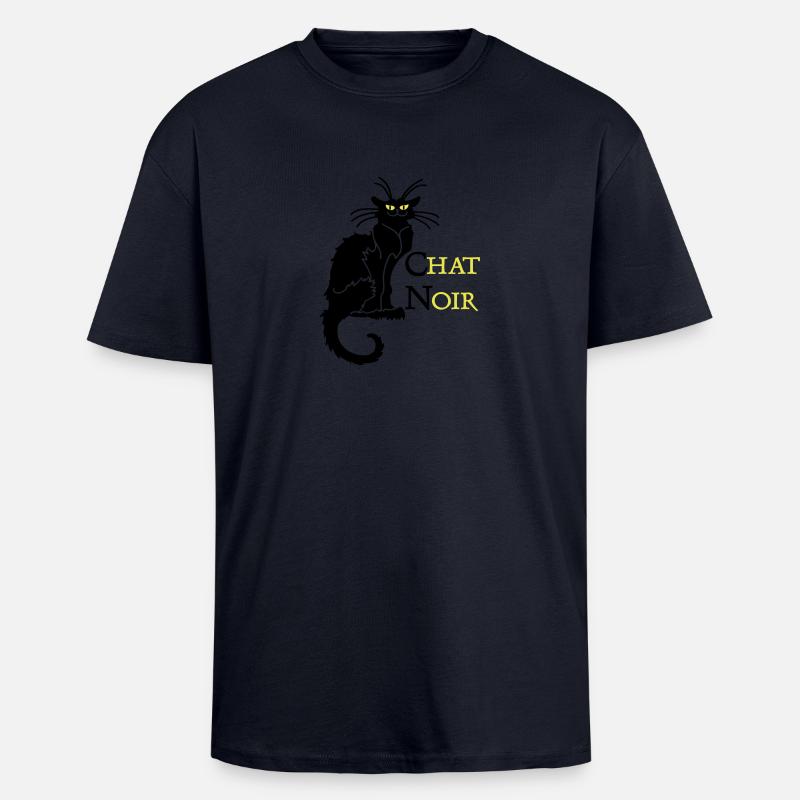 chat noir 'n (text, 2c) - T-shirt unisexe oversize épais - bleu marine