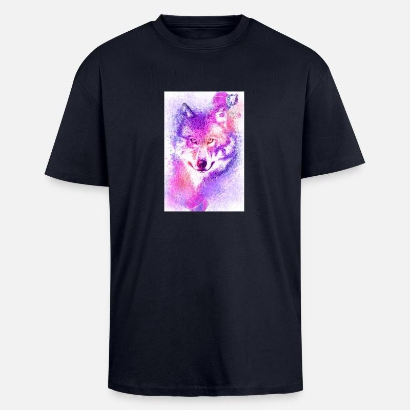 loup violet - T-shirt unisexe oversize épais - bleu marine