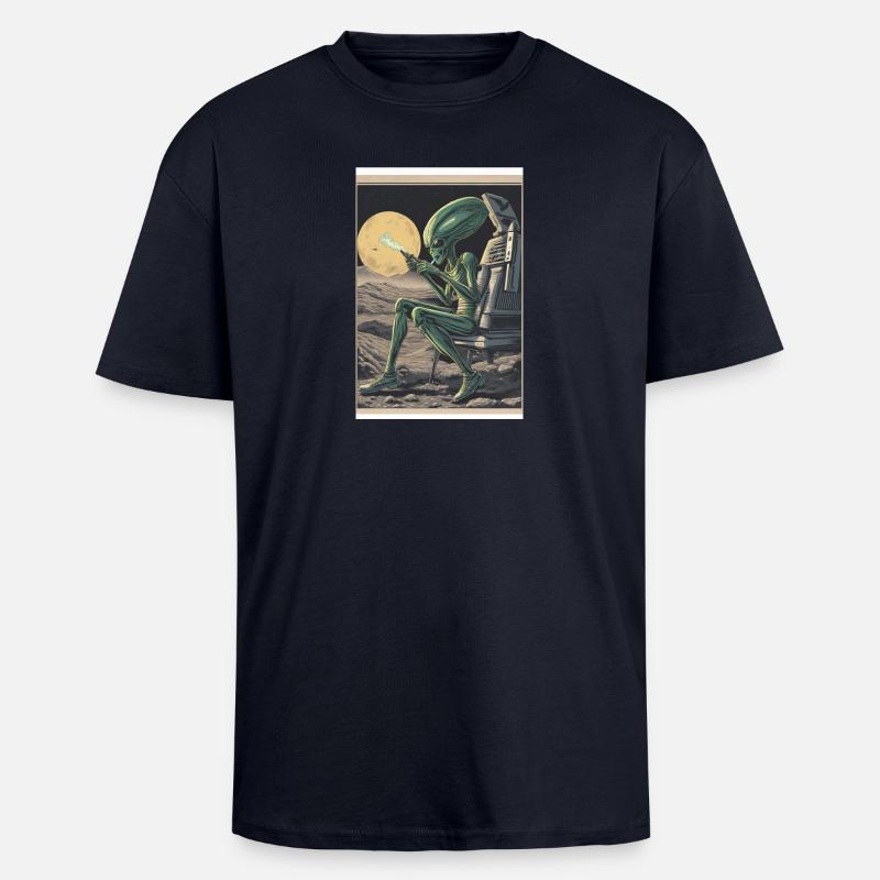 Mondlandschaft Alien am Rauchen - Oversized Heavyweight Unisex T-Shirt - French Navy