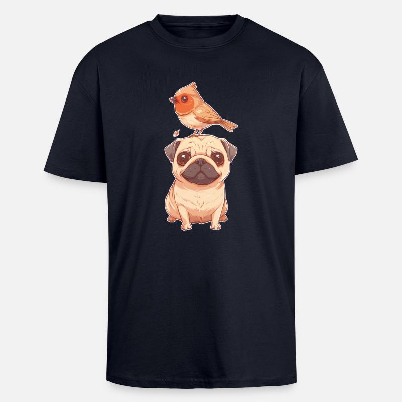 Carlin avec oiseau - T-shirt unisexe oversize épais - bleu marine