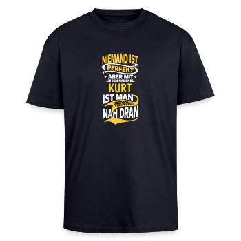KURT - Oversized Heavyweight Unisex T-Shirt - French Navy - Vorne - Alina (178cm) & Michal (187cm)