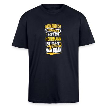 HERRMANN - Oversized Heavyweight Unisex T-Shirt - French Navy - Vorne - Alina (178cm) & Michal (187cm)
