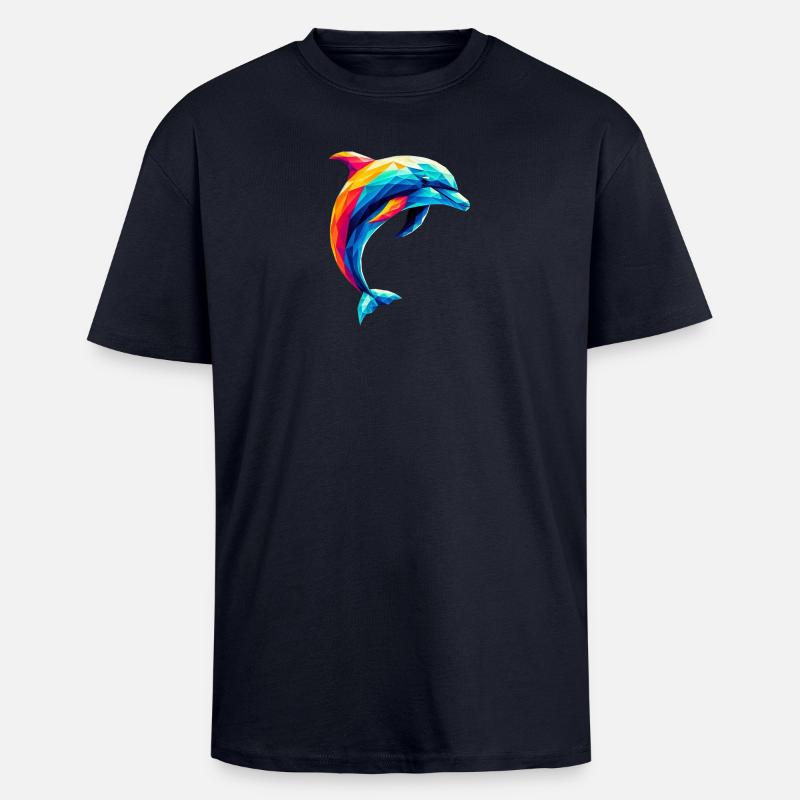 Ein bunter Delfin im Polygon-Stil - Oversized Heavyweight Unisex T-Shirt - French Navy