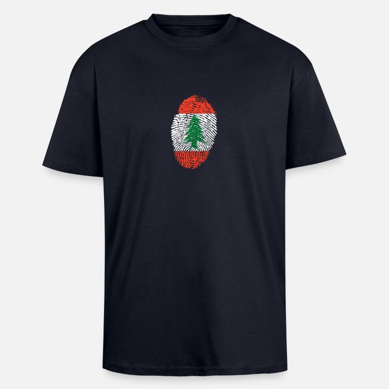 empreintes digitales j'aime LIBANON - T-shirt unisexe oversize épais - bleu marine