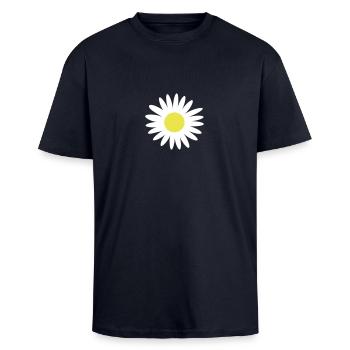 Fleur, fleurs, rose - T-shirt unisexe oversize épais - bleu marine - Devant - Alina (178cm) & Michal (187cm)