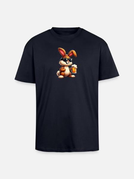 Easter bunny with a beer - Unisex Oversized Heavyweight T-shirt - french navy