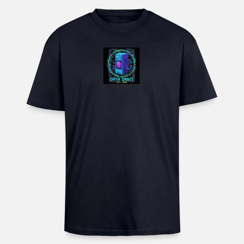 Data Orbit Neon Computer - Unisex Oversized Heavyweight T-shirt - french navy