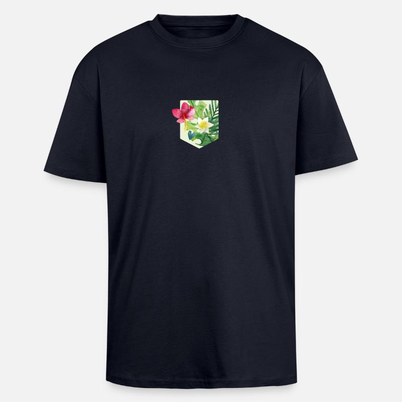 fleurs d'été - T-shirt unisexe oversize épais - bleu marine