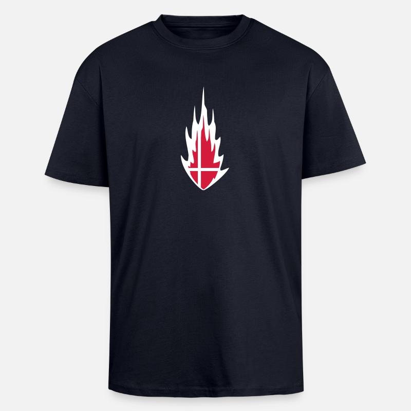 Denmark Danmark Fire Flame Design - Oversized Heavyweight Unisex T-Shirt - French Navy