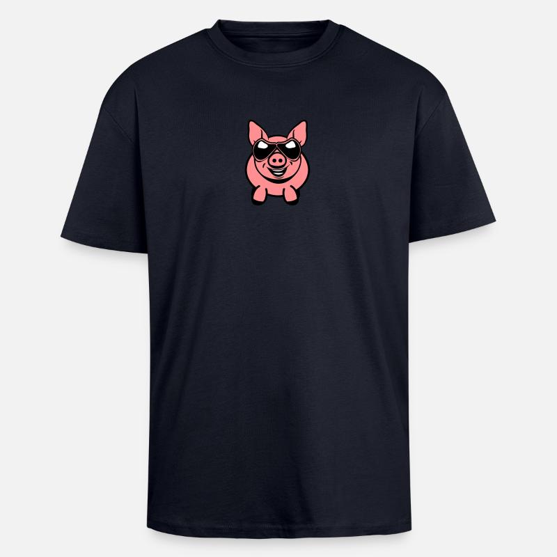 Lunette sympathique drôle de cochon - T-shirt unisexe oversize épais - bleu marine