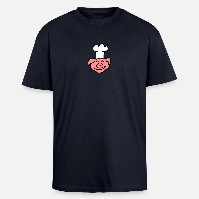 Pig Chef Head - Oversized Heavyweight Unisex T-Shirt - French Navy