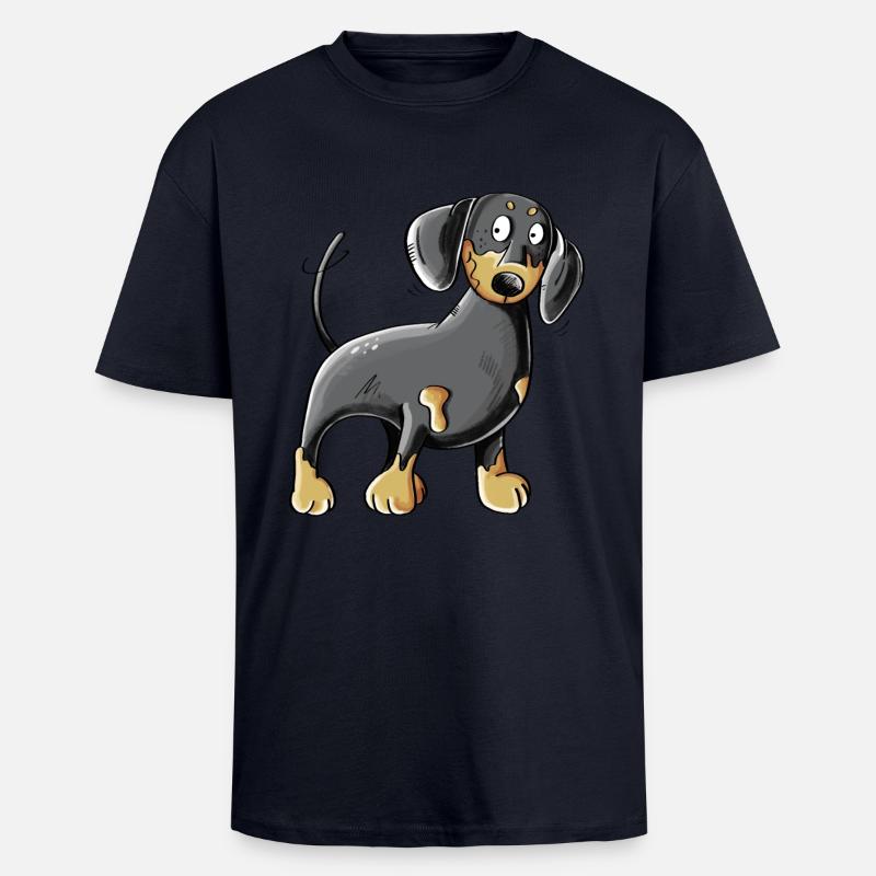 Happy Dachshund I Dackel I Teckel Hund Comic - Oversized Heavyweight Unisex T-Shirt - French Navy