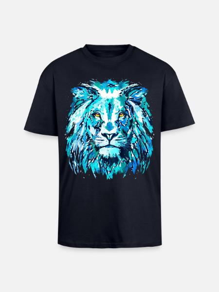 Blue Lion Head - Zodiac sign Leo - Unisex Oversized Heavyweight T-shirt - french navy