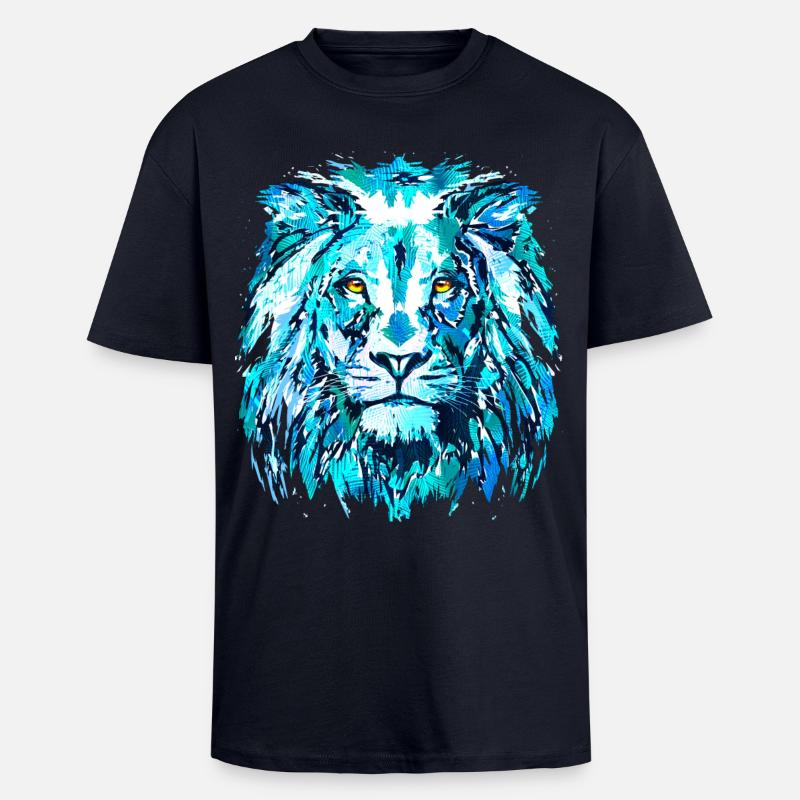 Blauer Löwenkopf - Sternzeichen Löwe - Oversized Heavyweight Unisex T-Shirt - French Navy