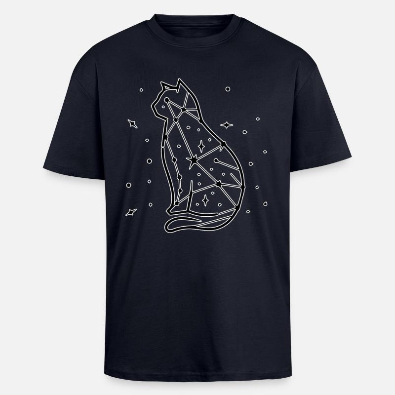 Dessin au trait de chat - T-shirt unisexe oversize épais - bleu marine