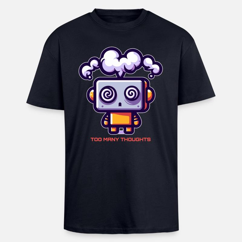 Too Many Thoughts Robot - Unisex Oversized Heavyweight T-shirt - french navy