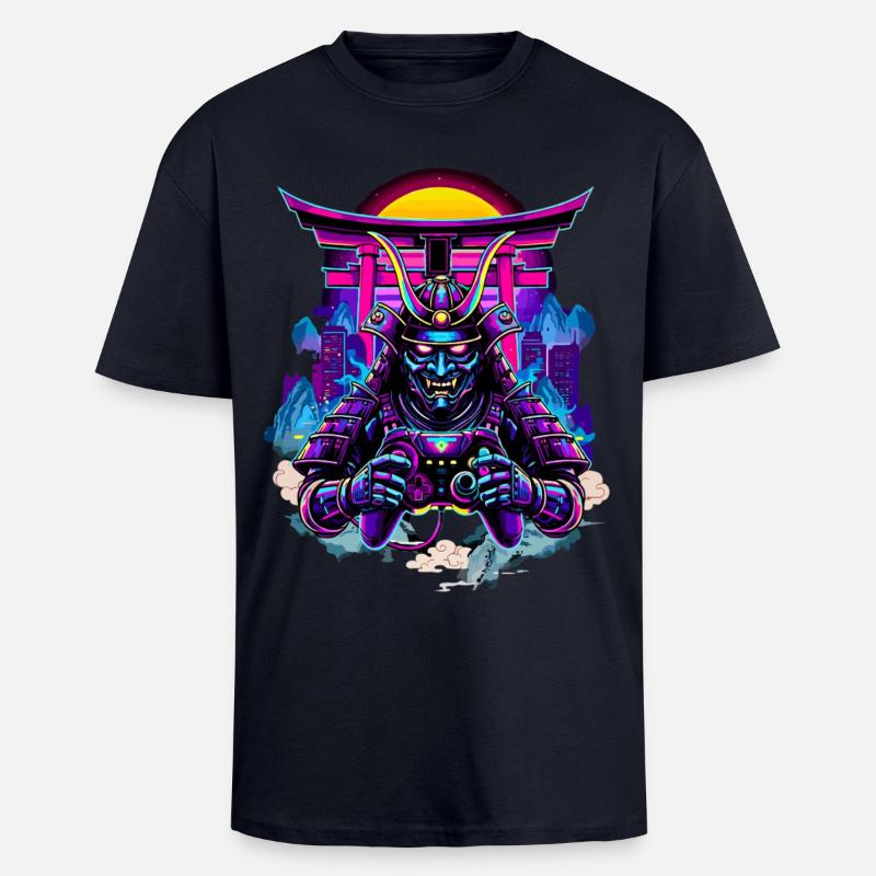 Samurai Mask gaming controller Sythwave gaming - Unisex Oversized Heavyweight T-shirt - french navy