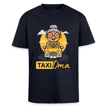Taxi Grandma – Funny Grandma as Driver - T-shirt unisexe oversize épais - bleu marine - Devant - Alina (178cm) & Michal (187cm)