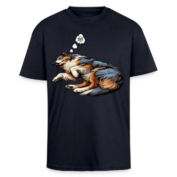 Australian Shepherd Aussie Aussiebesitzer Aussies - Oversized Heavyweight Unisex T-Shirt - French Navy - Vorne - Alina (178cm) & Michal (187cm)