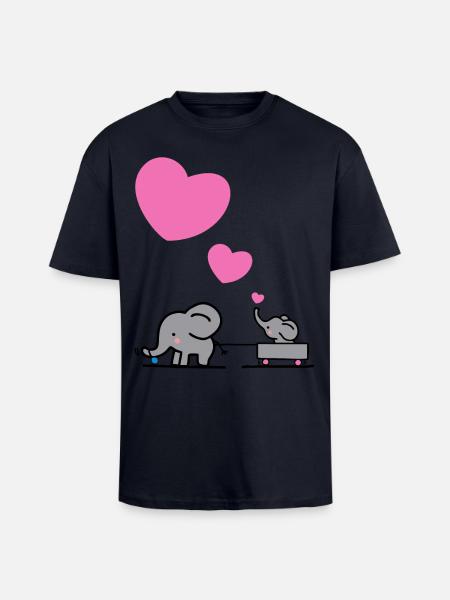 Big elephant draws little elephants with a heart - Unisex Oversized Heavyweight T-shirt - french navy