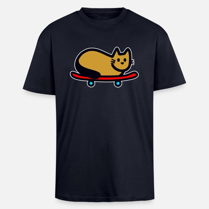 Chat sur skateboard - T-shirt unisexe oversize épais - bleu marine