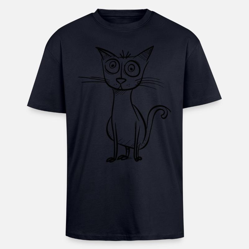 Étrange chat de dessin animé - T-shirt unisexe oversize épais - bleu marine