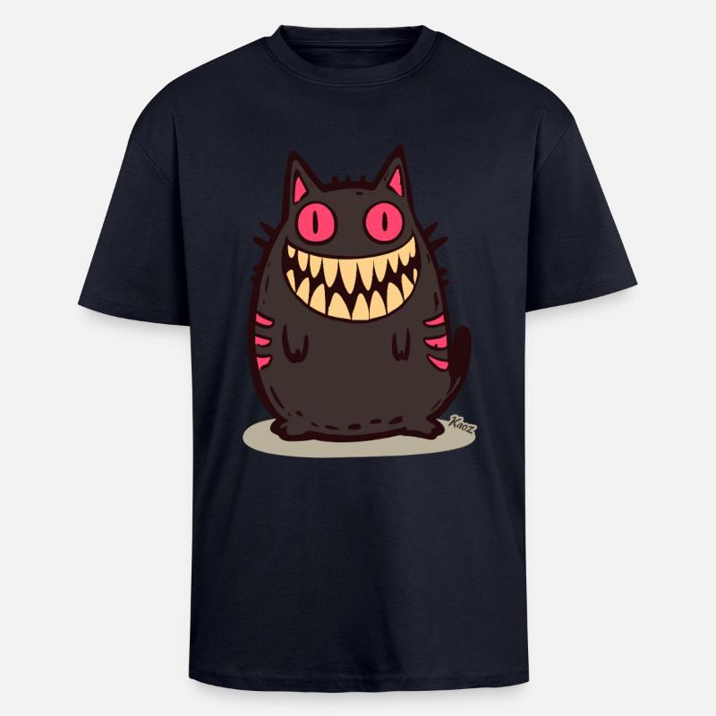 Chat monstre noir souriant - T-shirt unisexe oversize épais - bleu marine