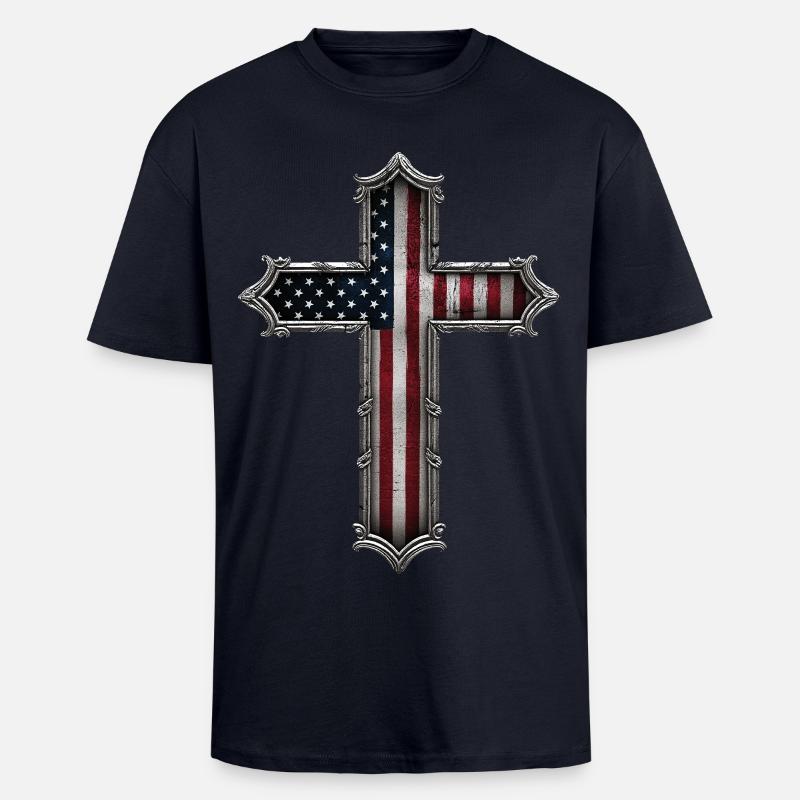 Drapeau de la Croix des États-Unis - T-shirt unisexe oversize épais - bleu marine