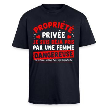 Humour homme couple Propriété privée femme jalouse - T-shirt unisexe oversize épais - bleu marine - Devant - Alina (178cm) & Michal (187cm)