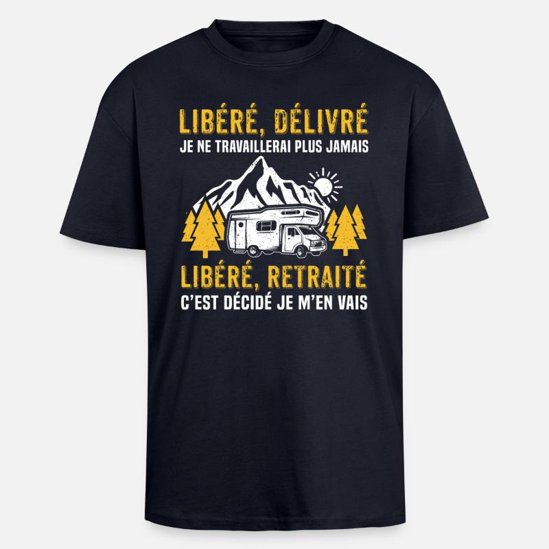 retraité avec son camping-car - T-shirt unisexe oversize épais - bleu marine