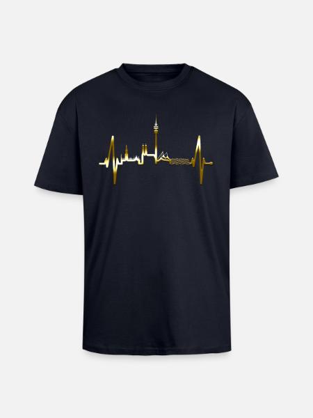 München Skyline Heartbeat Fan Gold - Unisex oversized T-shirt van zware kwaliteit - navy
