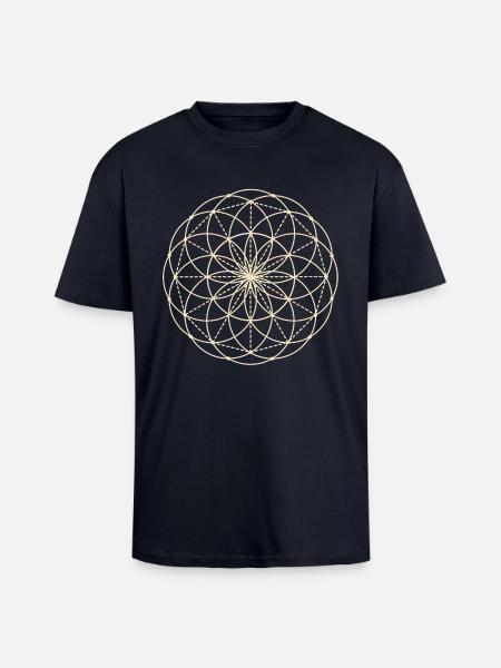 Sacred Geometry Flower - Unisex Oversized Heavyweight T-shirt - french navy