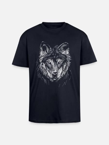 Tête de loup - T-shirt unisexe oversize épais - bleu marine