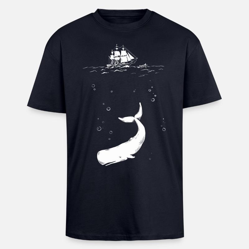 Moby Dick avec bateau - T-shirt unisexe oversize épais - bleu marine