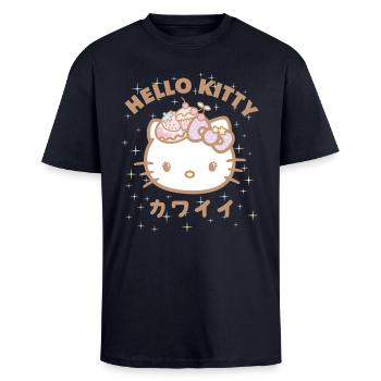 Hello Kitty Kawaii Stile Mit Sternen - Oversized Heavyweight Unisex T-Shirt - French Navy - Vorne - Alina (178cm) & Michal (187cm)