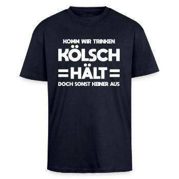 Köln Komm Wir Trinken Kölsch Kölle Kölner Karneval - Oversized Heavyweight Unisex T-Shirt - French Navy - Vorne - Alina (178cm) & Michal (187cm)