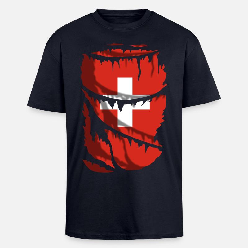 Flagge der Schweiz, zerrissener Stoffeffekt - Oversized Heavyweight Unisex T-Shirt - French Navy