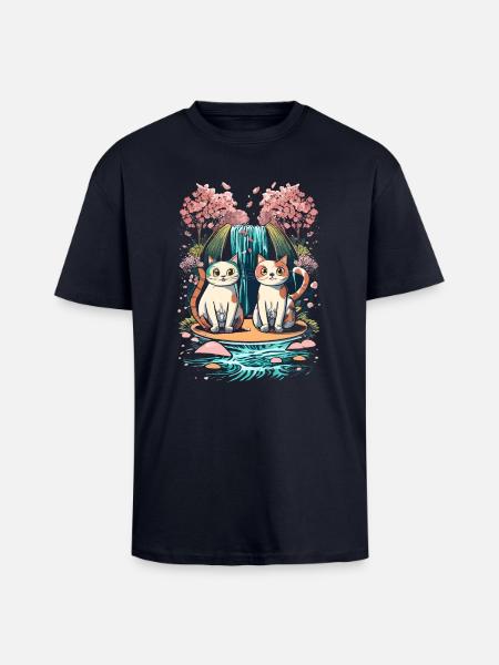 cute kawaii kitten japan - Unisex Oversized Heavyweight T-shirt - french navy