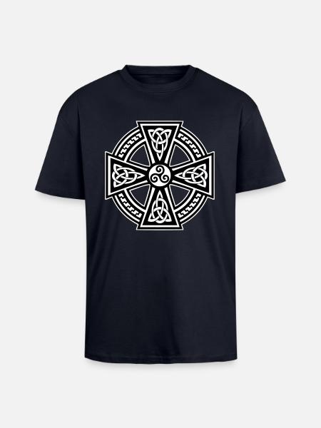 Breizh Celtic Cross - T-shirt unisexe oversize épais - bleu marine