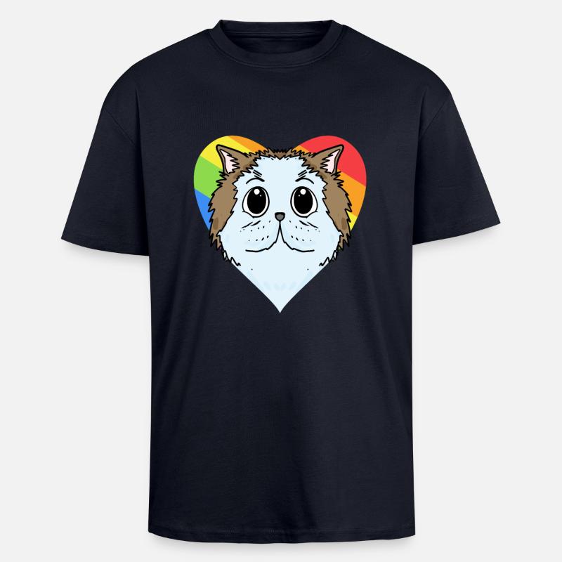CHAT LGBT Chat Persan Arc-en-ciel - T-shirt unisexe oversize épais - bleu marine