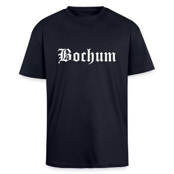 Bochum - Unisex Oversized Heavyweight T-shirt - french navy - Front - Alina (178cm) & Michal (187cm)