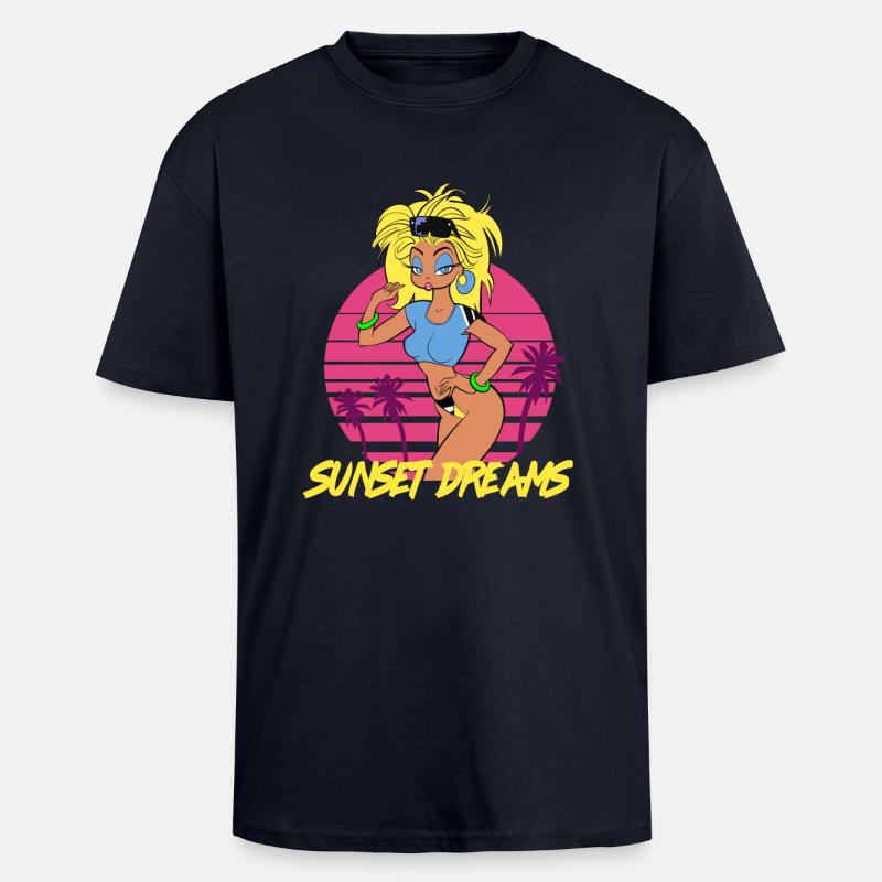 Sunset Dreams Pinup Blue - Oversized Heavyweight Unisex T-Shirt - French Navy