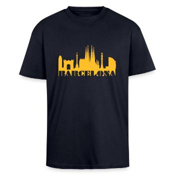 Skyline Barcelona Espagne - T-shirt unisexe oversize épais - bleu marine - Devant - Alina (178cm) & Michal (187cm)