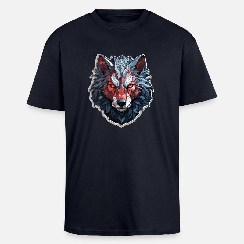 Wolf - Illustration - Oversized Heavyweight Unisex T-Shirt - French Navy