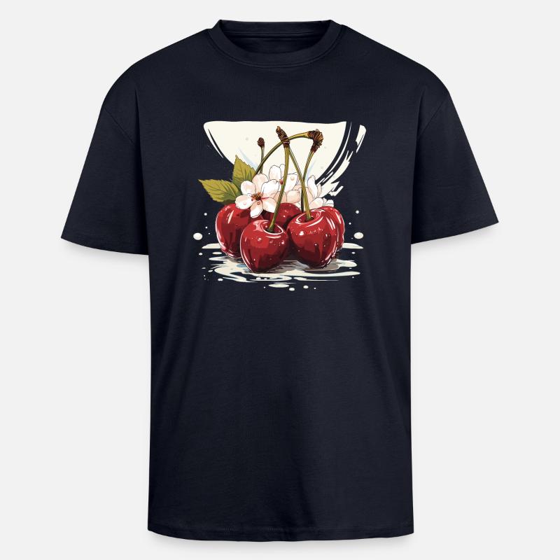 Kirsche - Illustration - Oversized Heavyweight Unisex T-Shirt - French Navy